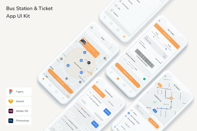 公交车站和车票购买APP UI KIT (FIG,PSD,SKETCH,XD)
