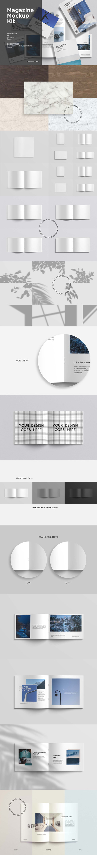 杂志设计展示样机 (PSD,PDF)