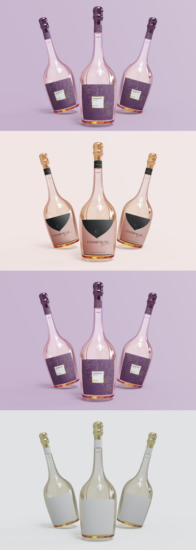 三个香槟瓶漂浮样机 (PSD)