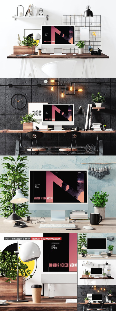 工作环境的显示器屏幕样机 (PSD)
