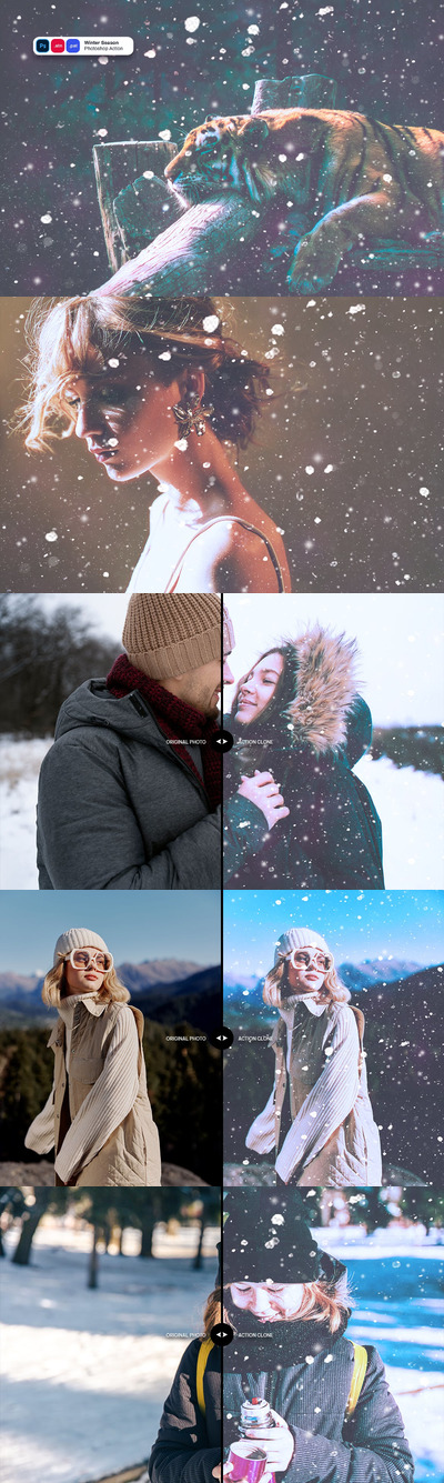 冬天冬季下雪雪花效果photoshop动作预设