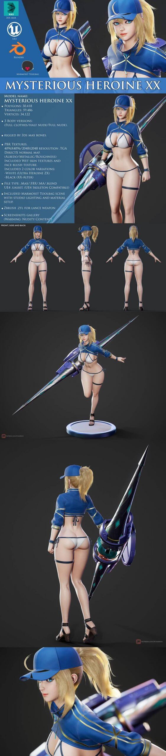 神秘女英雄 3D游戏人物模型下载 (fbx,max,Blend, uproject, Maya)