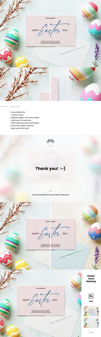 复活节贺卡/卡片设计样机 (PSD,JPG)