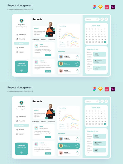 项目管理仪表板网页UI模版 (FIG,SKETCH,XD)