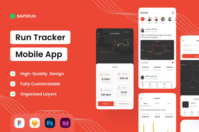 跑步运动跟踪App UI Kit (PSD,FIG,XD,SKETCH)