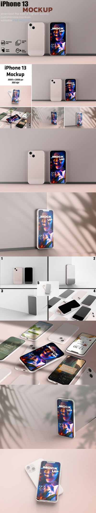 iPhone 13 手机样机正反展示效果 (PSD,PDF)