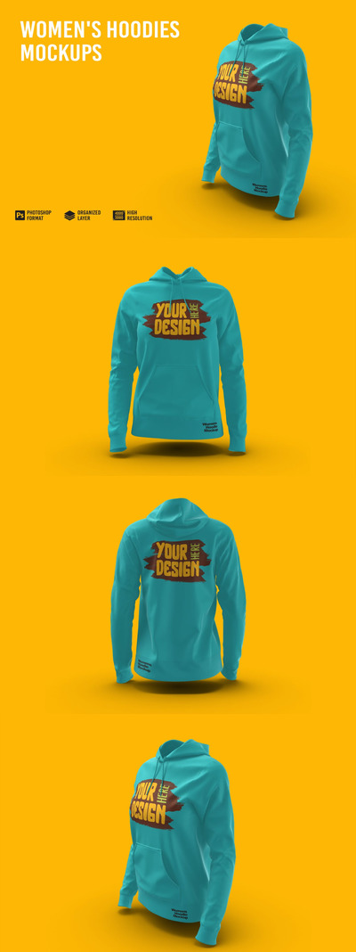 女士连帽衫设计服装样机 (PSD)