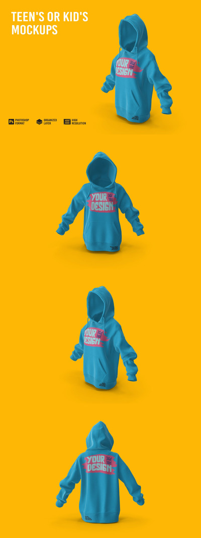 青少年&儿童连帽衫设计样机 (PSD)