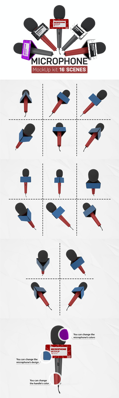 麦克风广告品牌设计样机模板 (PSD)