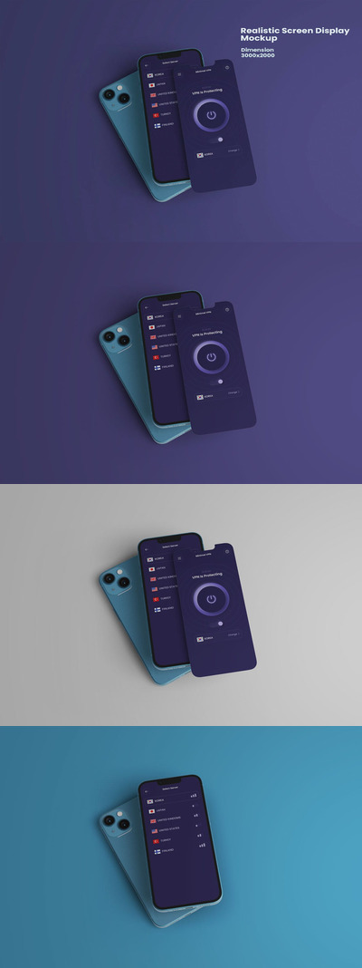 逼真的UI展示屏幕手机样机 (PSD)