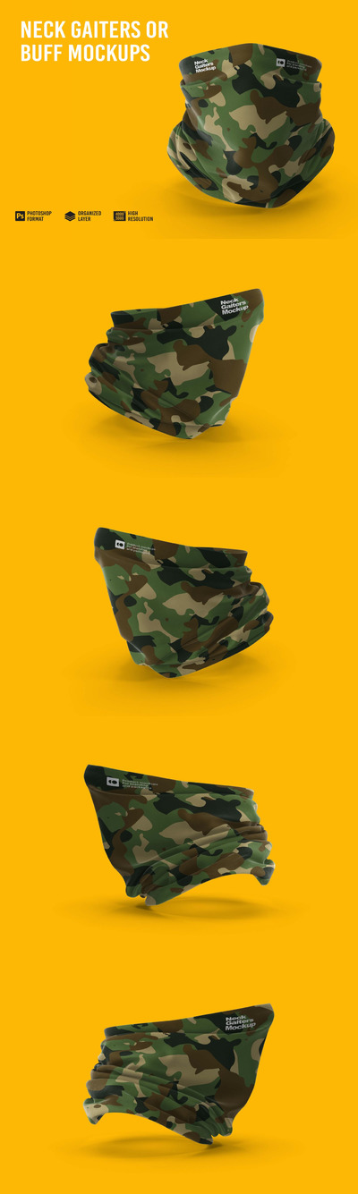 围脖口罩面料图案设计样机模板 (PSD)