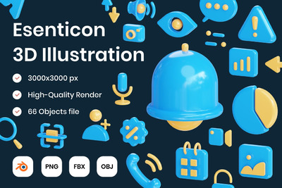 必要的UI 3D图标套装 (PNG,OBJ,FBX,Blend)