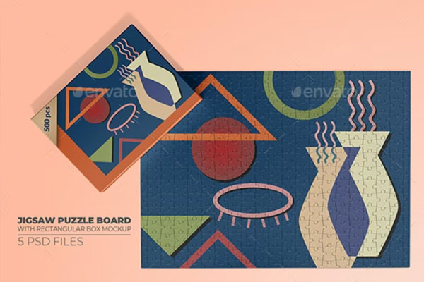 拼图板&矩形盒子设计样机 (psd)