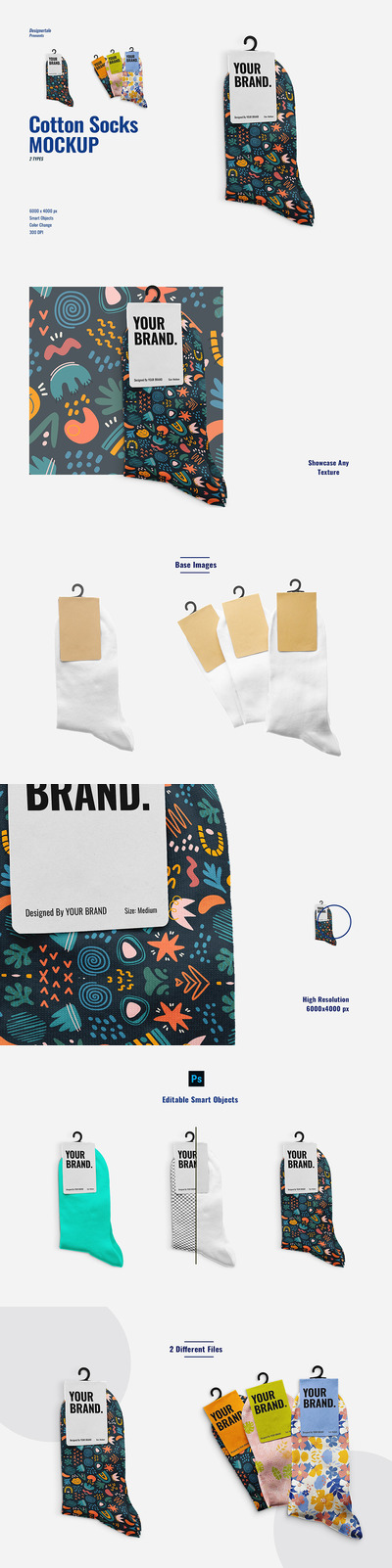 休闲棉袜标签品牌设计样机 (psd)