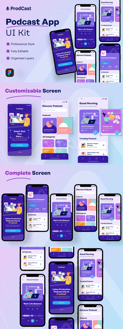 专业的播客 App UI Kit (FIG)