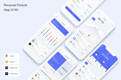 个人金融科技 App UI Kit (FIG,PSD,SKETCH,XD)