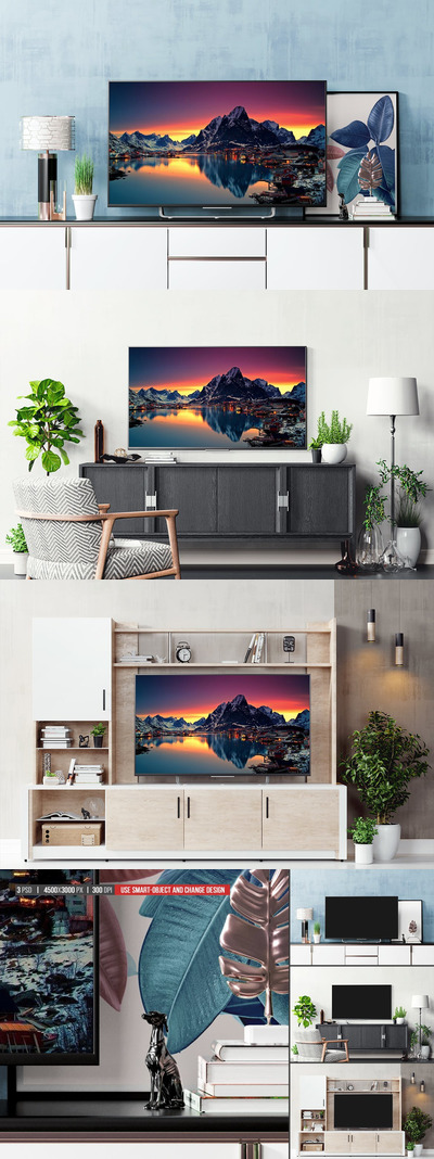 室内客厅TV电视屏幕样机 (PSD)