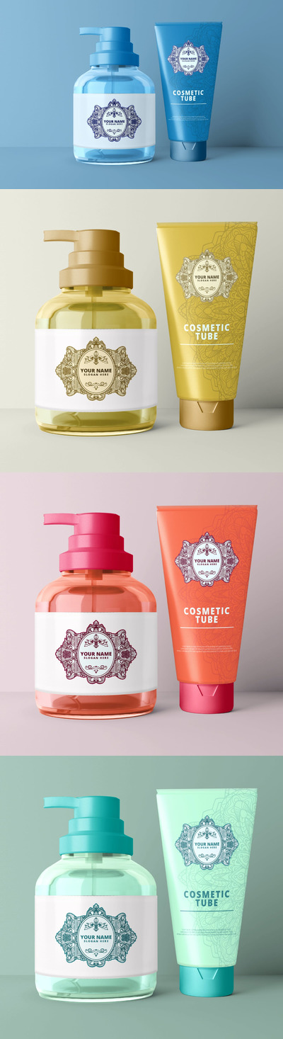 化妆品产品广告包装设计样机 (PSD)