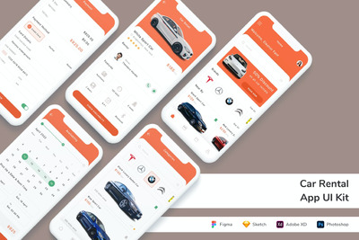 租车应用程 App UI Kit (FIG,PSD,SKETCH,XD)