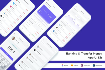 银行和转账应用程 App UI Kit (FIG,PSD,SKETCH,XD)