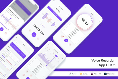 语音记录器 App UI Kit (FIG,PSD,SKETCH,XD)
