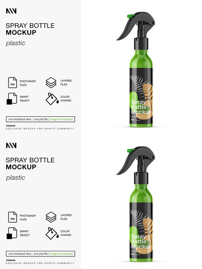清洁塑料喷雾瓶外观包装设计样机模板 (PSD)