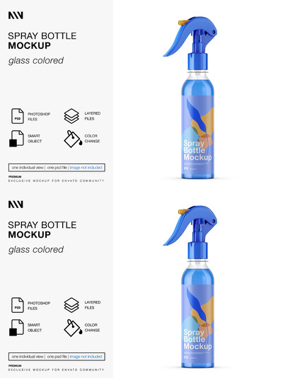 玻璃彩色喷雾瓶设计样机模板 (PSD)