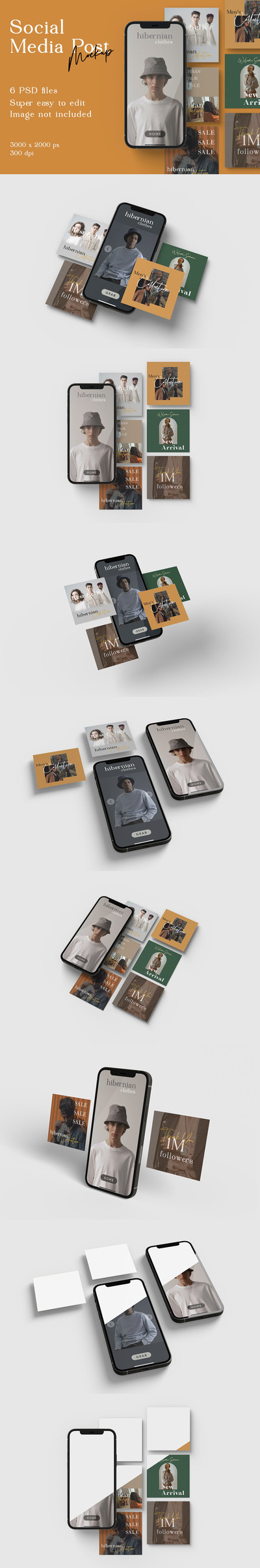 社交媒体帖子&iPhone手机样机 (PSD)