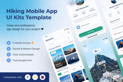 徒步旅行记录   App UI Kits (FIG,SKETCH,XD)