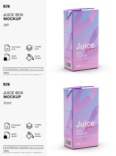 饮料果汁盒包装设计左侧视图样机 (PSD)