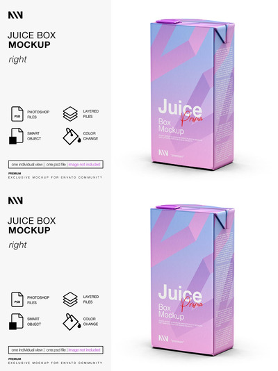 饮料果汁盒包装设计右侧视图样机 (PSD)