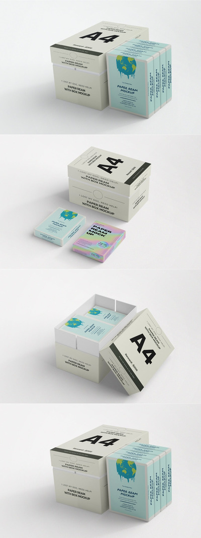 A4尺寸纸令&纸盒包装设计样机 (PSD)