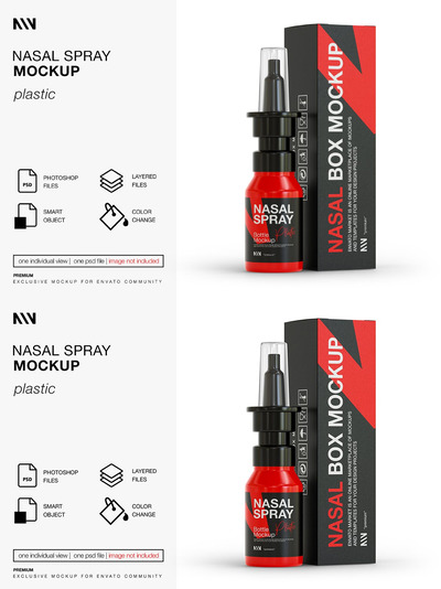鼻炎喷雾瓶&盒子品牌包装设计样机 (PSD)
