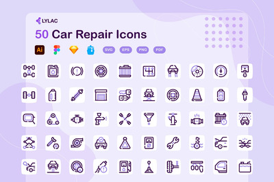 50个汽车维修图标 (AI,EPS,FIG,JPG,PDF,PNG,SKETCH,SVG)
