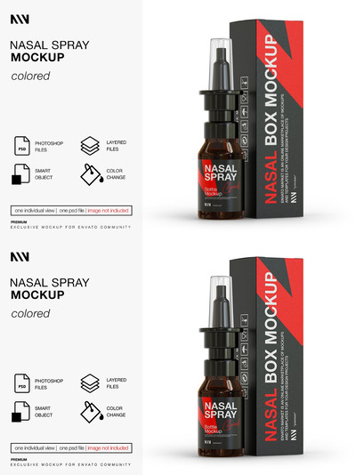 琥珀色鼻喷雾剂包装设计样机 (PSD)