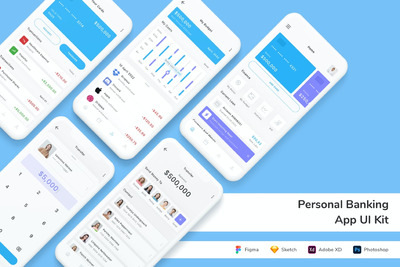 个人银行 App UI Kit (FIG,PSD,SKETCH,XD)