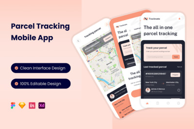 物流跟踪 App UI Kit (FIG,SKETCH,XD)