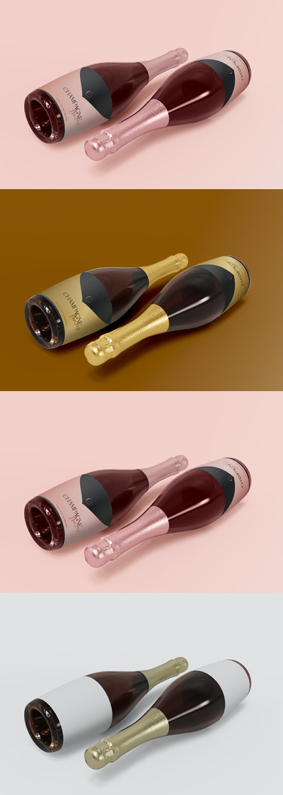 两个香槟酒瓶包装设计样机 (PSD)