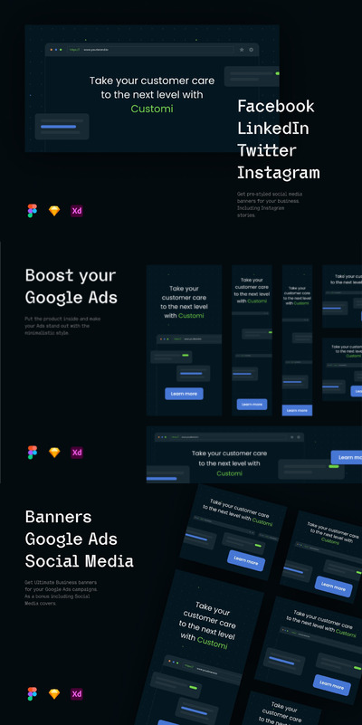 商业横幅banner社交媒体标准尺寸UI KITS-FIG, SKETCH, XD