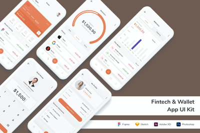金融科技电子钱包 App UI Kit (FIG,PSD,SKETCH,XD)