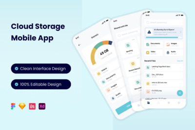 云存储管理  App UI Kits(FIG,SKETCH,XD)