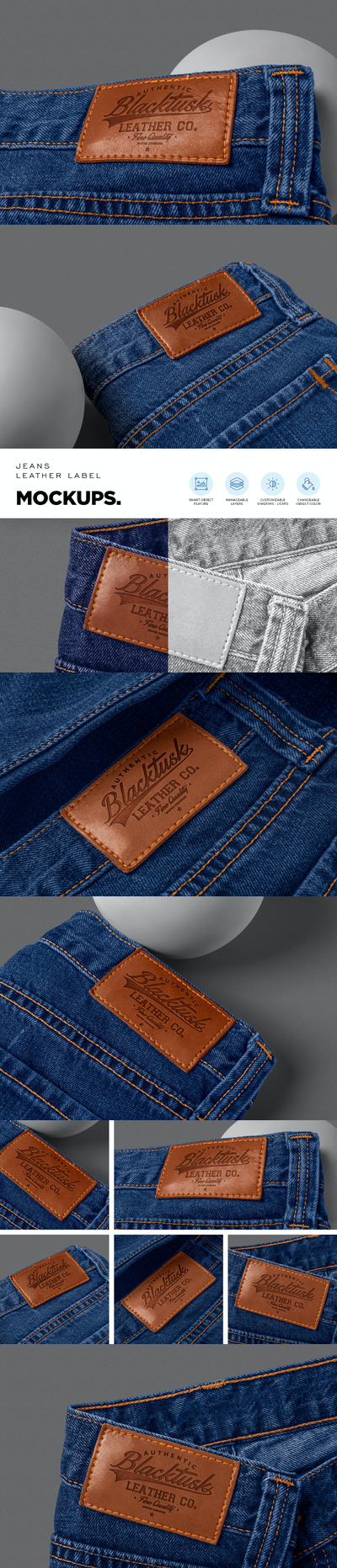 牛仔裤皮革标签品牌设计样机 (PSD)