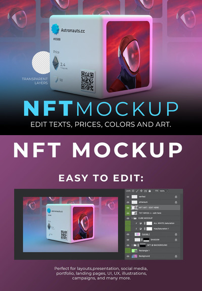 NFT立方体元素样机场景 (PSD)