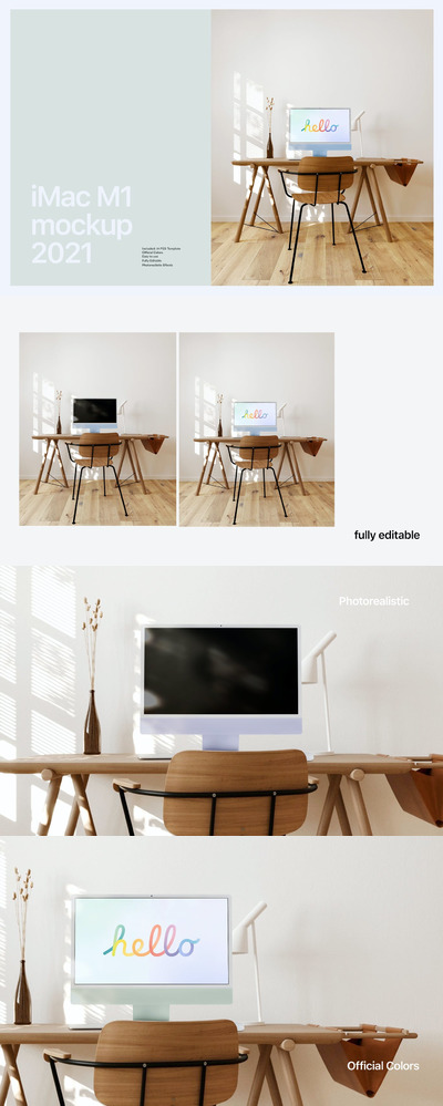 办公场景iMac电脑屏幕样机 (PSD)