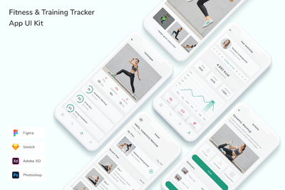 健身与训练跟踪App UI Kit (FIG,PSD,SKETCH,XD)