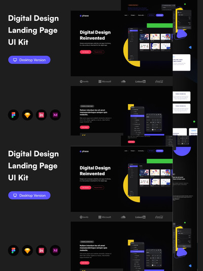 数字设计着陆页UI KIT (FIG,SKETCH,XD)