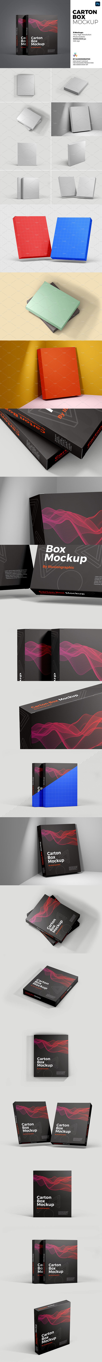 多视图纸箱纸盒包装设计样机 (psd)