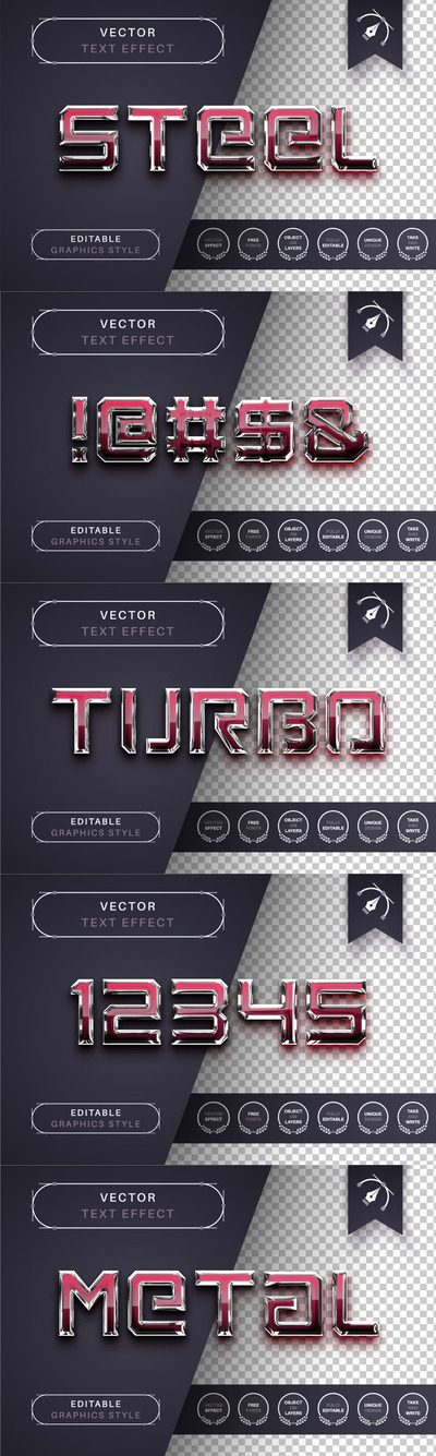 反射钢-可编辑AI字体图层样式下载（AI,EPS）