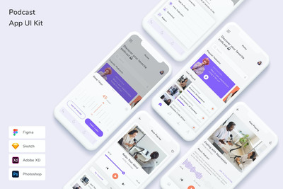 播客内容 App UI Kit (FIG,PSD,SKETCH,XD)