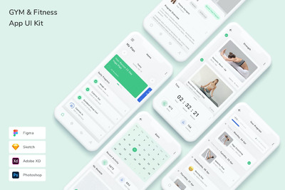 训练与健身 App UI Kit (FIG,PSD,SKETCH,XD)